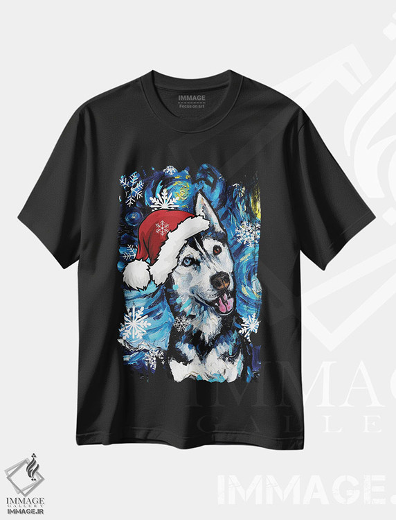 تیشرت طرح دار سنتای هاسکی شاد، حیوانات کریسمسی اثر آجا تریر | فروشگاه ایماژ