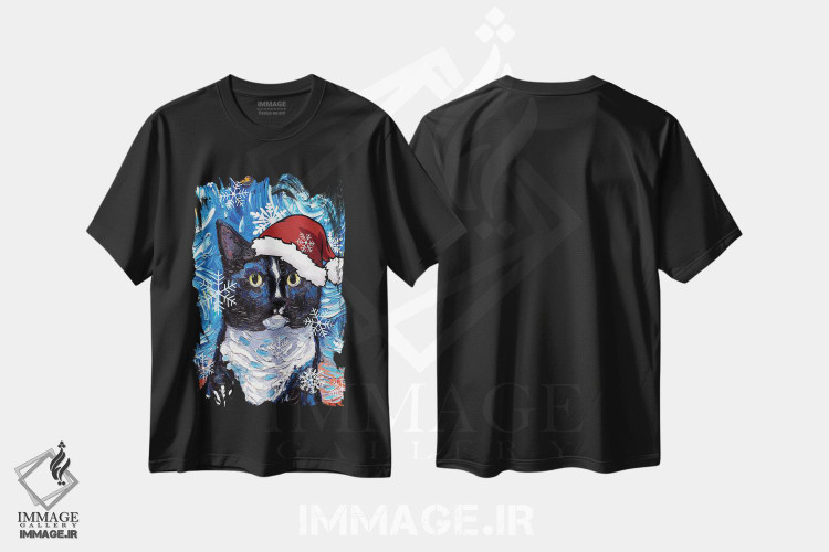 تیشرت طرح دار سنتای گربه تاکسیدو، حیوانات کریسمسی اثر آجا تریر | فروشگاه ایماژ