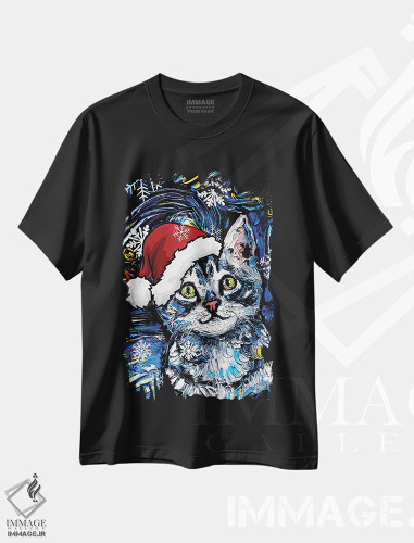تیشرت طرح دار سنتای بچه گربه تابی خاکستری، حیوانات کریسمسی اثر آجا تریر | فروشگاه ایماژ