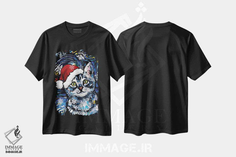 تیشرت طرح دار سنتای بچه گربه تابی خاکستری، حیوانات کریسمسی اثر آجا تریر | فروشگاه ایماژ