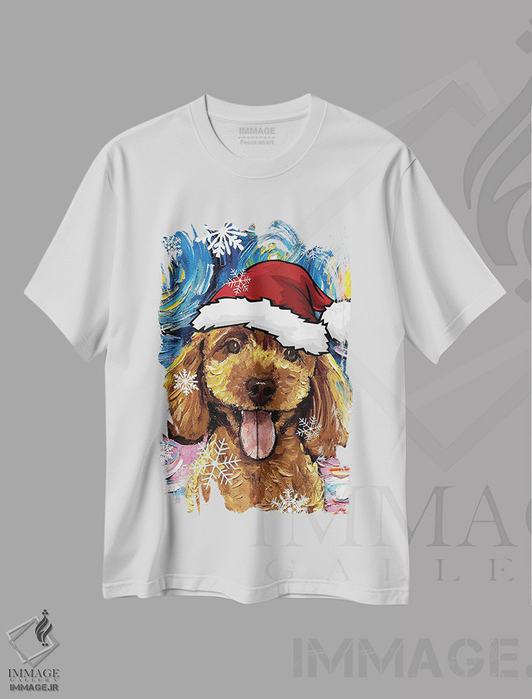 تیشرت طرح دار سنتای توله پودل زردآلویی، حیوانات کریسمسی اثر آجا تریر | immage.ir