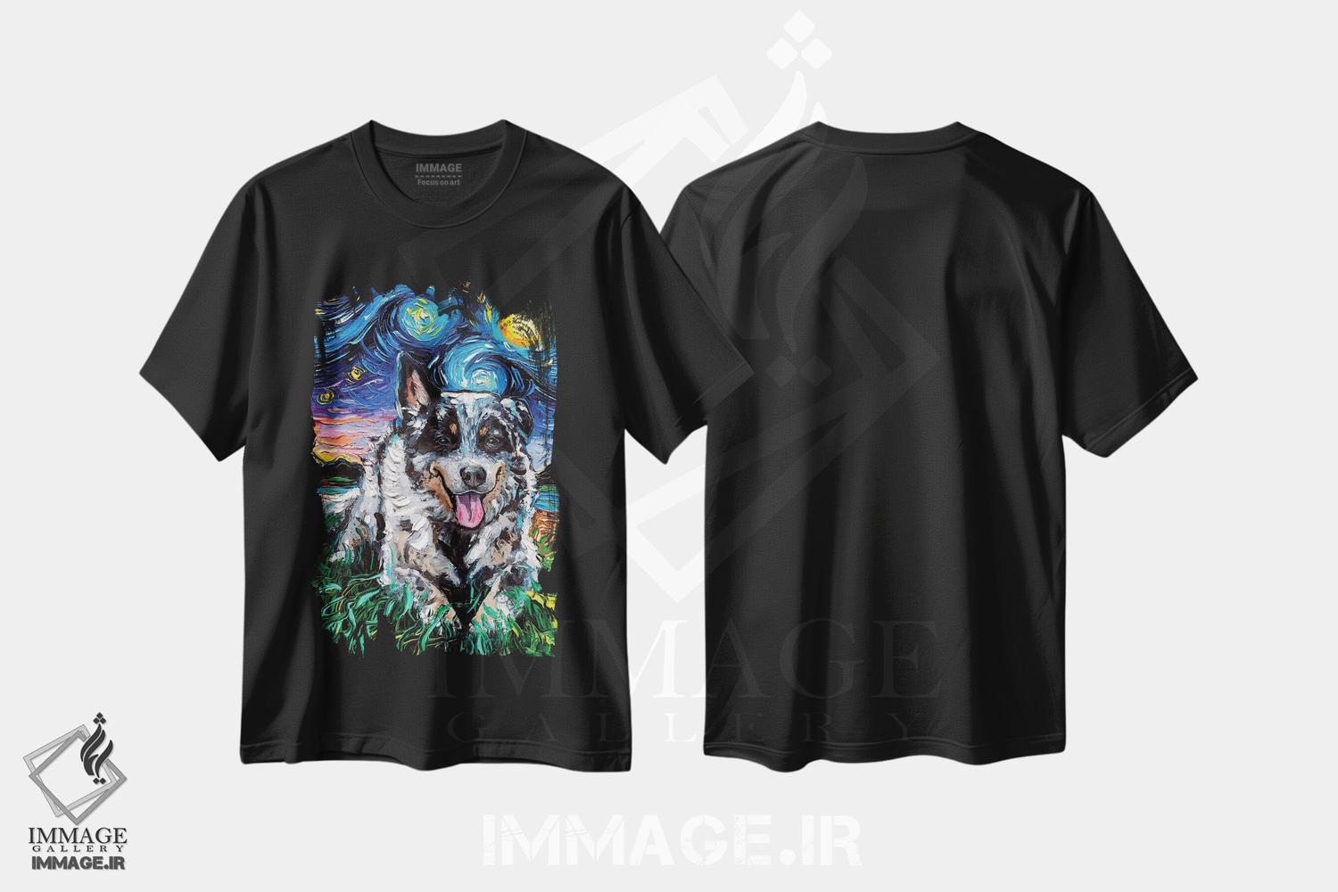 تیشرت طرح دار شب سگ گاوچران استرالیایی، مدیوم اثر آجا تریر | فروشگاه ایماژ