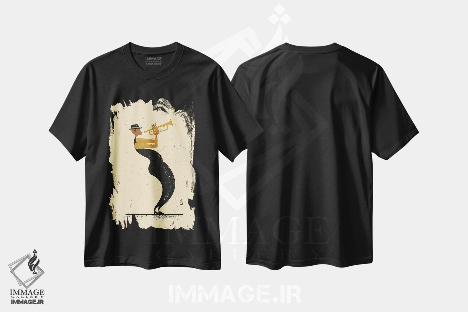 تیشرت طرح دار نوازنده جاز، هنر آمریکایی آفریقایی تبار اثر امر کاریچ | فروشگاه ایماژ