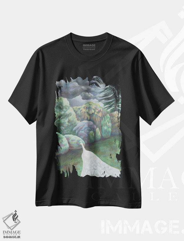 تیشرت طرح دار طاووس سفید، هنر فاخر معاصر اثر آنتوانت کلی | فروشگاه ایماژ