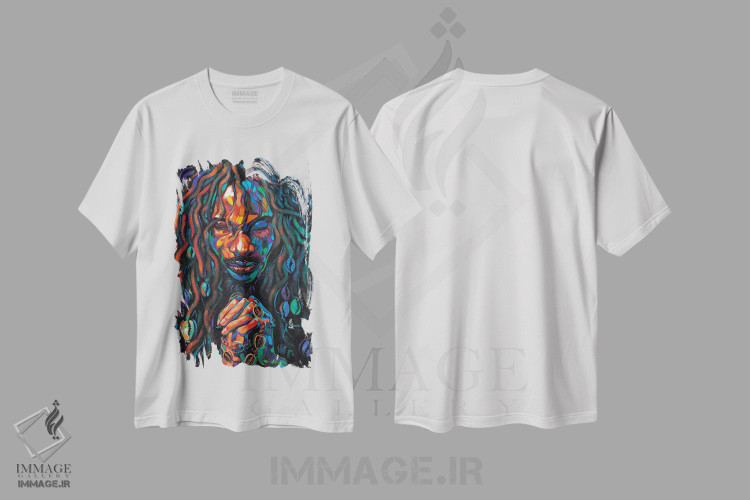 تیشرت طرح دار ایمان در دستان تو، هنر آمریکایی آفریقایی تبار اثر آکینتایو آکینتوبی | immage.ir