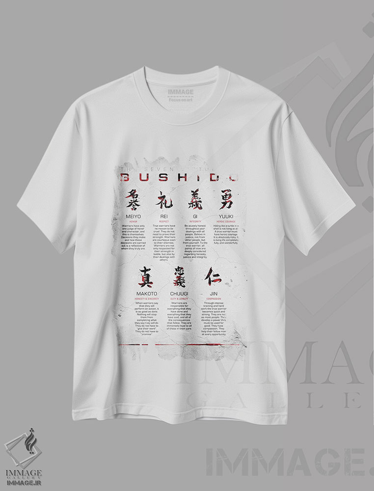تیشرت طرح دار قانون بوشیدو، دکور آسیایی اثر نیکیتا آباکوموف | immage.ir