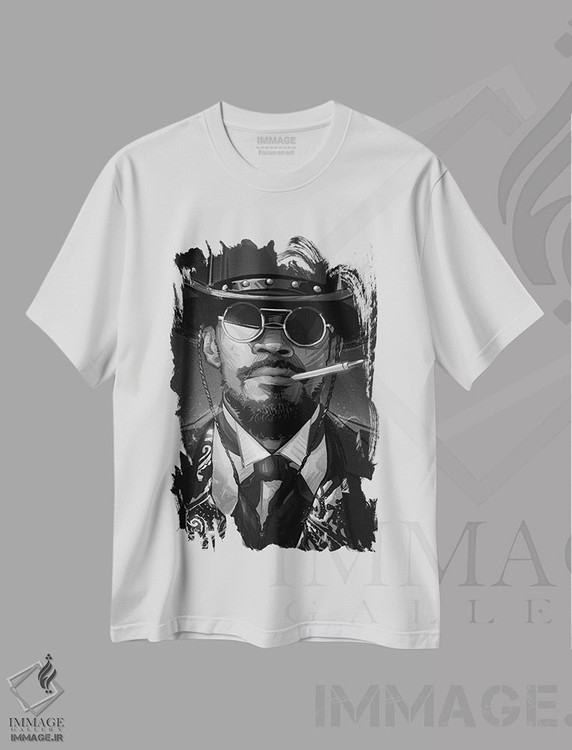 تیشرت طرح دار جنگو در سیاه و سفید، هنر آمریکایی آفریقایی تبار اثر نیکیتا آباکوموف | immage.ir