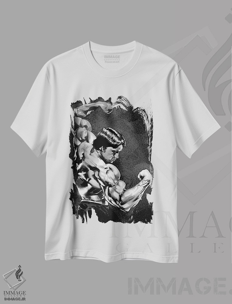 تیشرت طرح دار آرنولد شوارتزنگر، هنر دیجیتال اثر نیکیتا آباکوموف | immage.ir