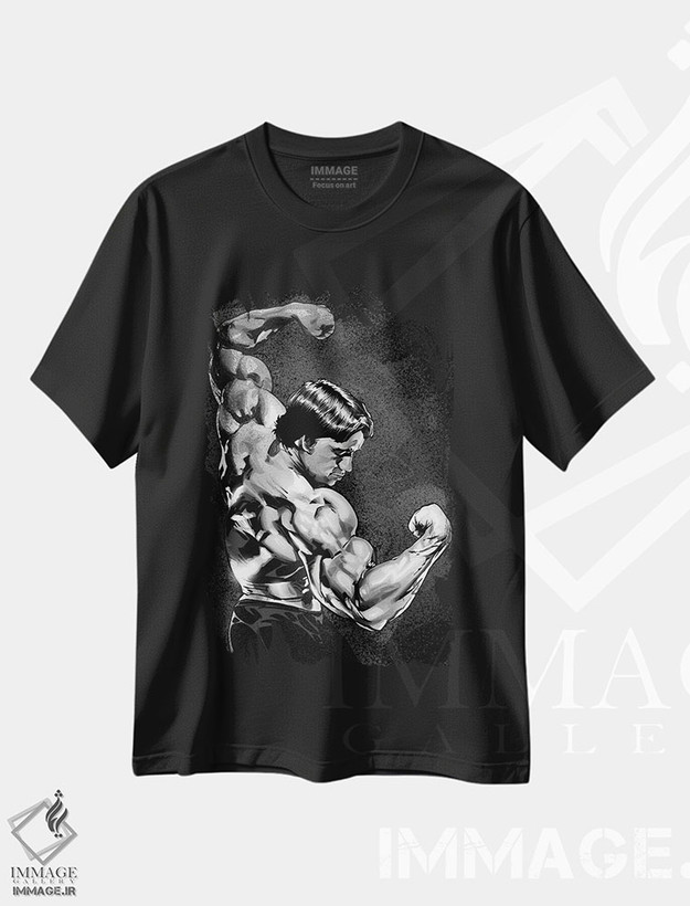 تیشرت طرح دار آرنولد شوارتزنگر، هنر دیجیتال اثر نیکیتا آباکوموف | فروشگاه ایماژ
