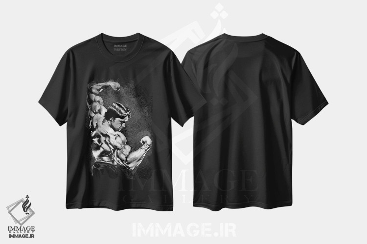تیشرت طرح دار آرنولد شوارتزنگر، هنر دیجیتال اثر نیکیتا آباکوموف | فروشگاه ایماژ