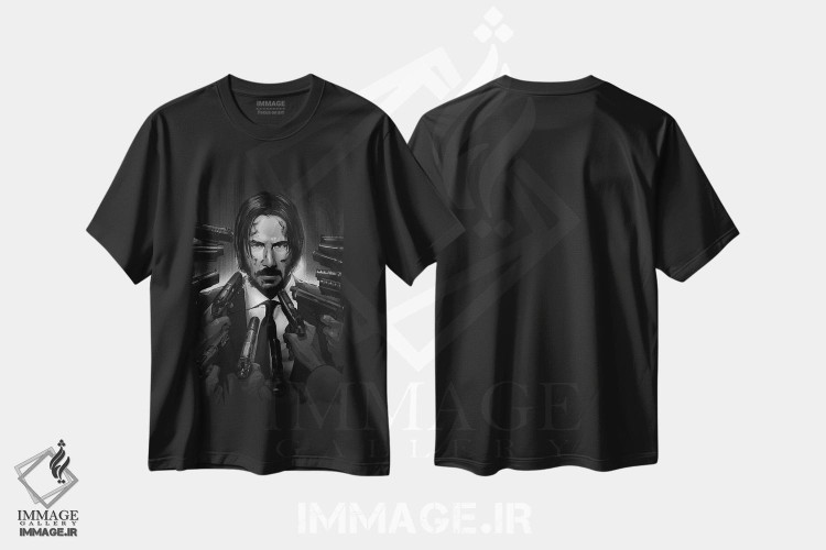 تیشرت طرح دار جان ویک سیاه و سفید، هنر دیجیتال سیاه و سفید اثر نیکیتا آباکوموف | فروشگاه ایماژ