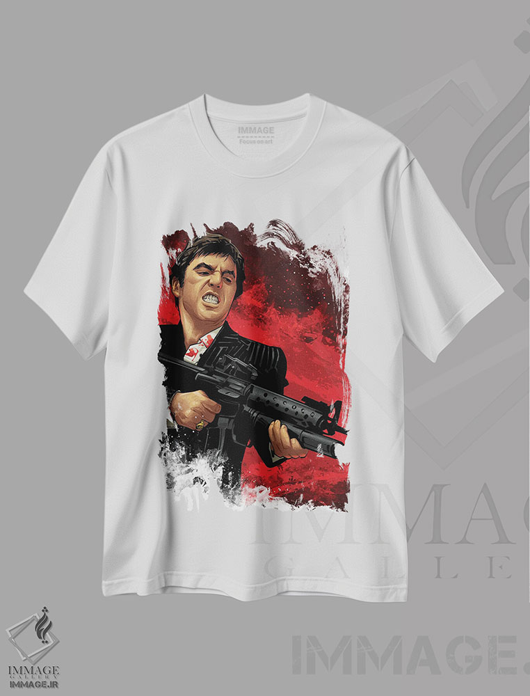 تیشرت طرح دار شلیک صورت زخمی، هنر دیجیتال اثر نیکیتا آباکوموف | immage.ir