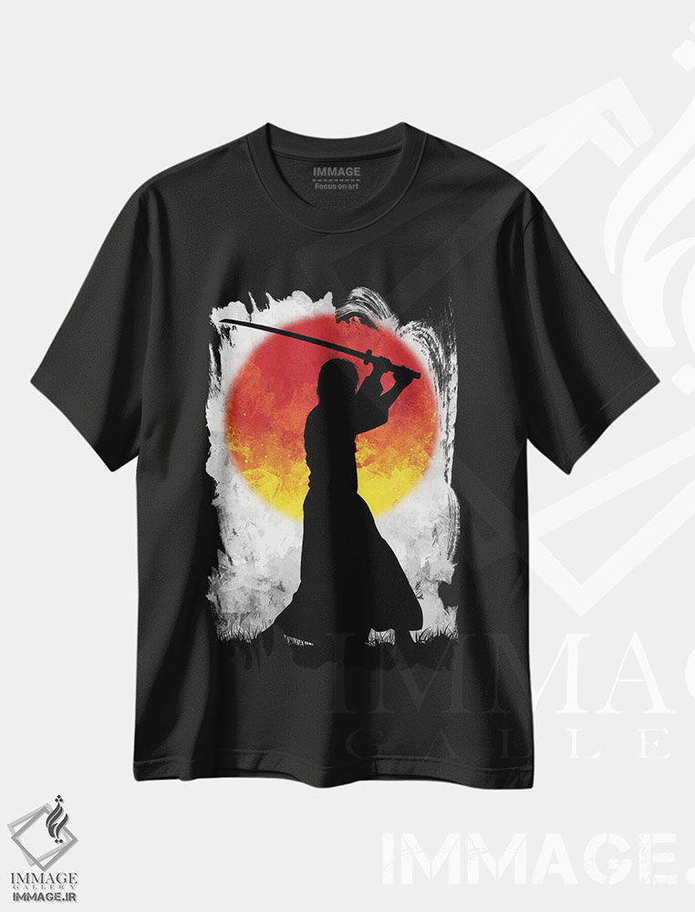 تیشرت طرح دار ماه سامورایی سفید، دکور آسیایی اثر نیکیتا آباکوموف | فروشگاه ایماژ