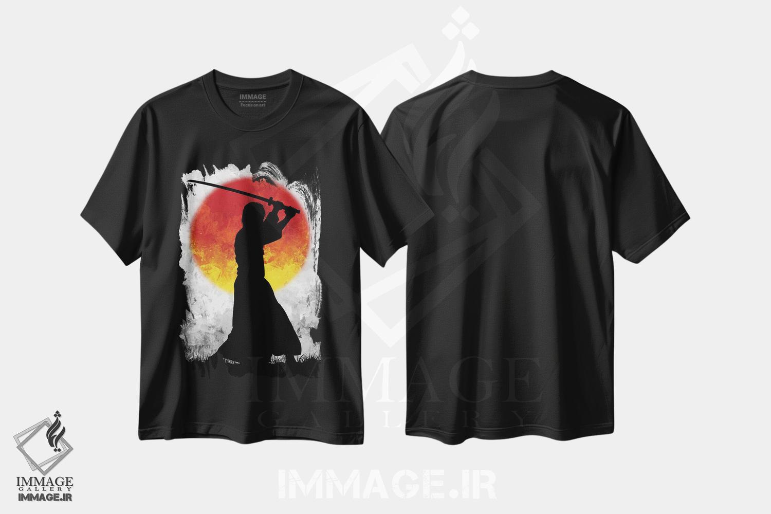 تیشرت طرح دار ماه سامورایی سفید، دکور آسیایی اثر نیکیتا آباکوموف | فروشگاه ایماژ