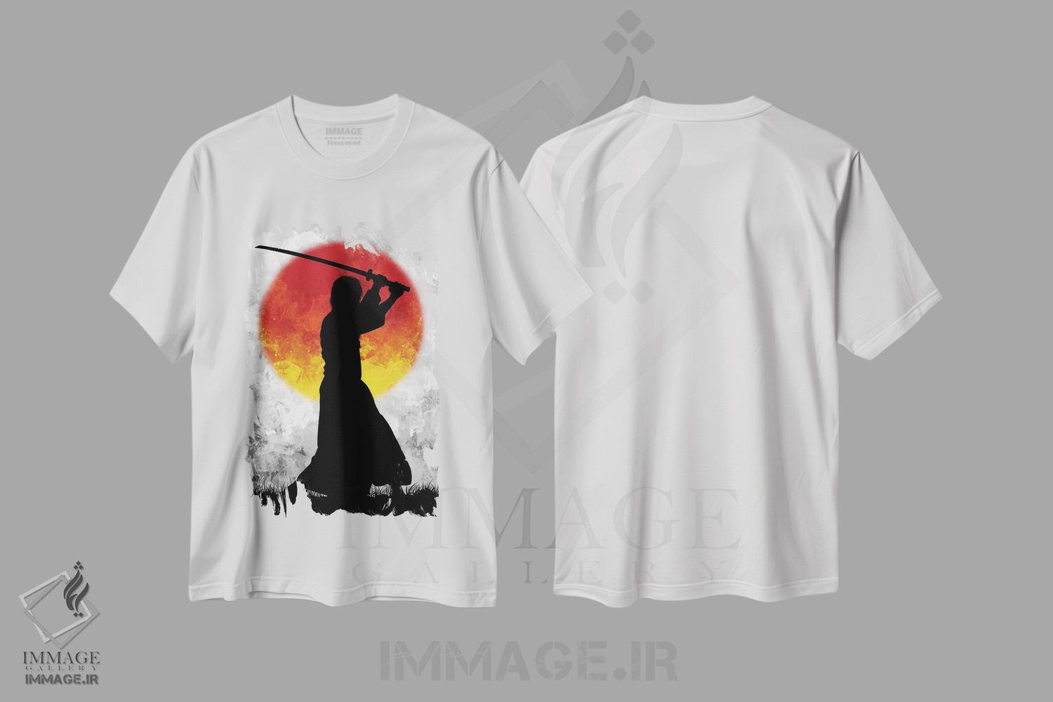 تیشرت طرح دار ماه سامورایی سفید، دکور آسیایی اثر نیکیتا آباکوموف | immage.ir