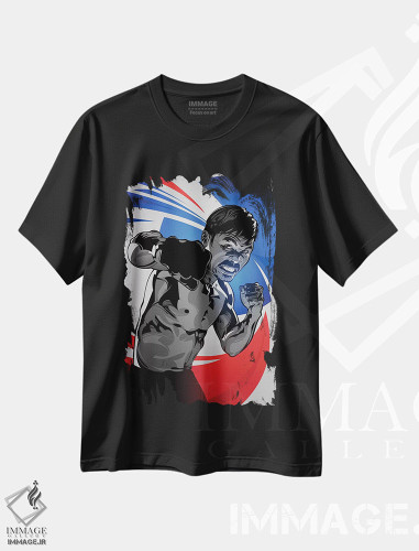 تیشرت طرح دار مانی پاکیائو، هنر دیجیتال اثر نیکیتا آباکوموف | فروشگاه ایماژ