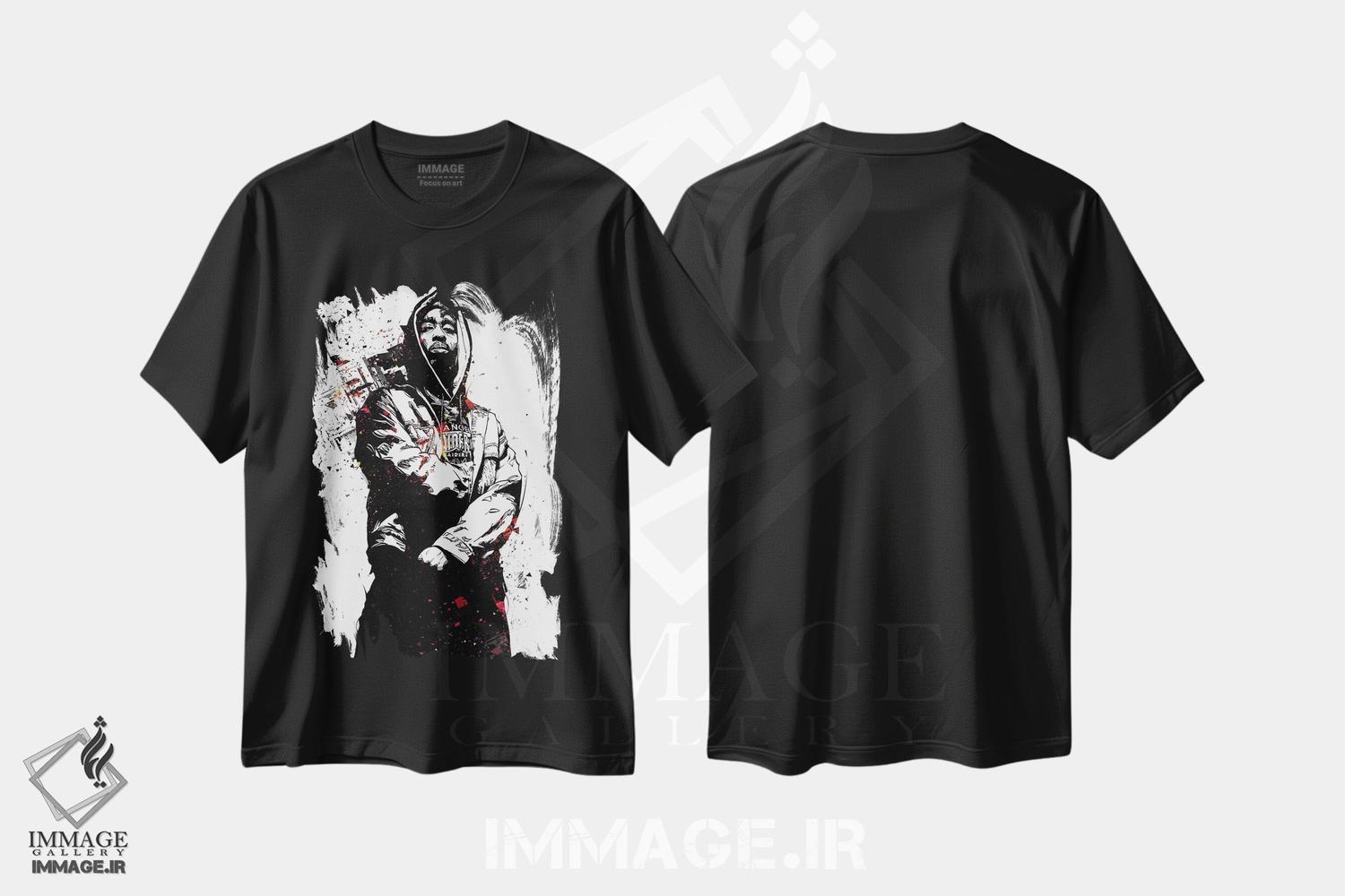 تیشرت طرح دار توپاک، هنر آمریکایی آفریقایی تبار اثر نیکیتا آباکوموف | فروشگاه ایماژ