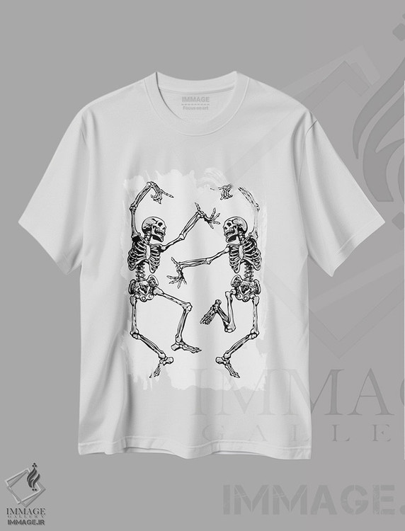 تیشرت طرح دار اسکلت های رقصان سفید، هنر دیجیتال سیاه و سفید اثر نیکیتا آباکوموف | immage.ir