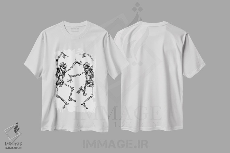 تیشرت طرح دار اسکلت های رقصان سفید، هنر دیجیتال سیاه و سفید اثر نیکیتا آباکوموف | immage.ir