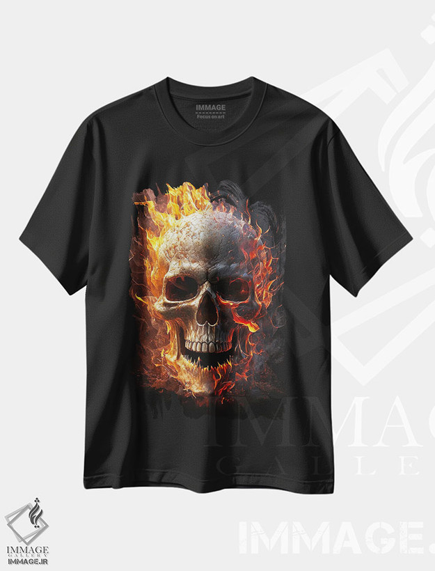 تیشرت طرح دار جمجمه شعله ور، هنر دیجیتال اثر نیکیتا آباکوموف | فروشگاه ایماژ