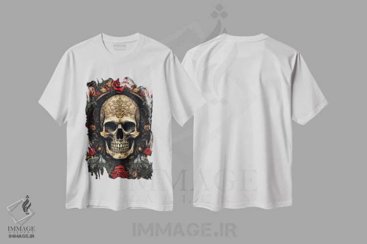 تیشرت طرح دار جمجمه با گل رز، هنر دیجیتال اثر نیکیتا آباکوموف | immage.ir