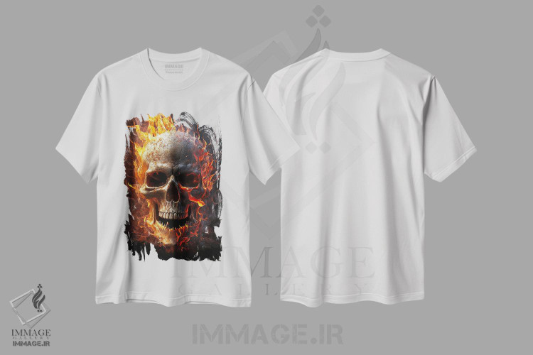 تیشرت طرح دار جمجمه شعله ور، هنر دیجیتال اثر نیکیتا آباکوموف | immage.ir