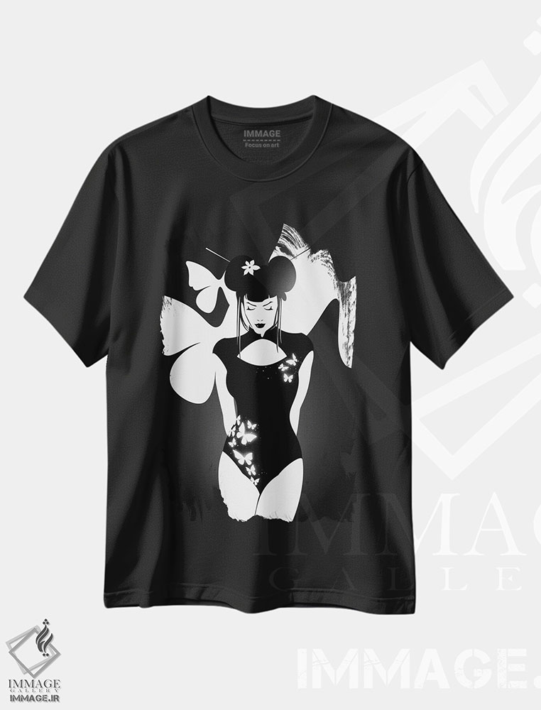 تیشرت طرح دار در آغوش پروانه ها، دکور آسیایی اثر نیکیتا آباکوموف | فروشگاه ایماژ