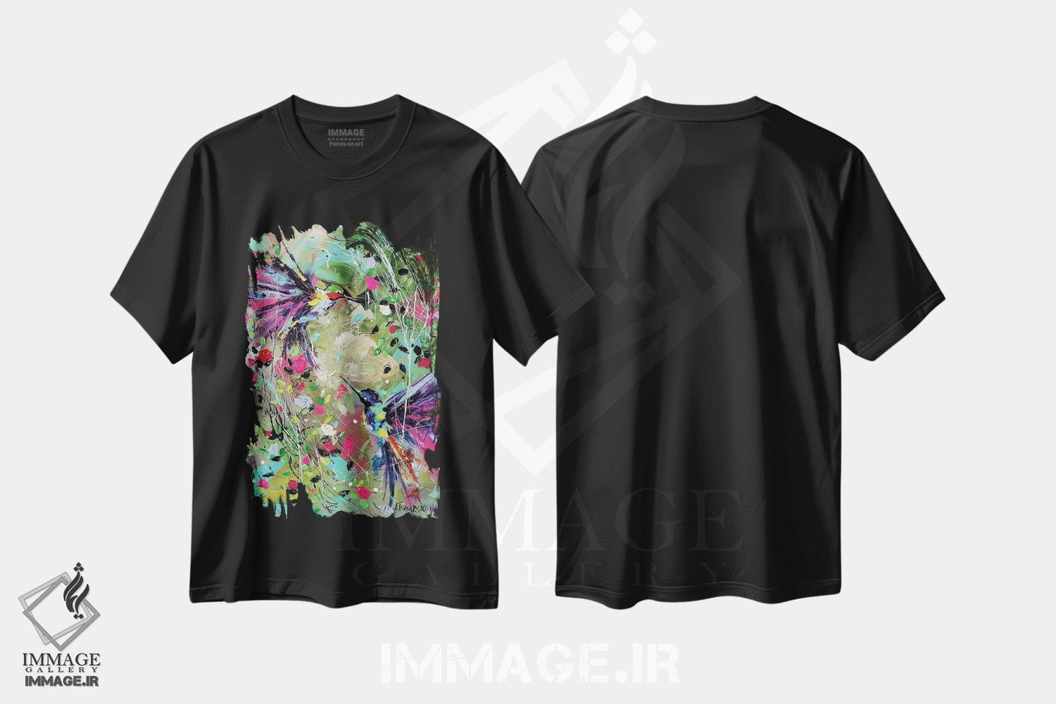 تیشرت طرح دار گل ها با پرنده ها، مدیوم اثر آلیاکساندرا تسسارسکایا | فروشگاه ایماژ