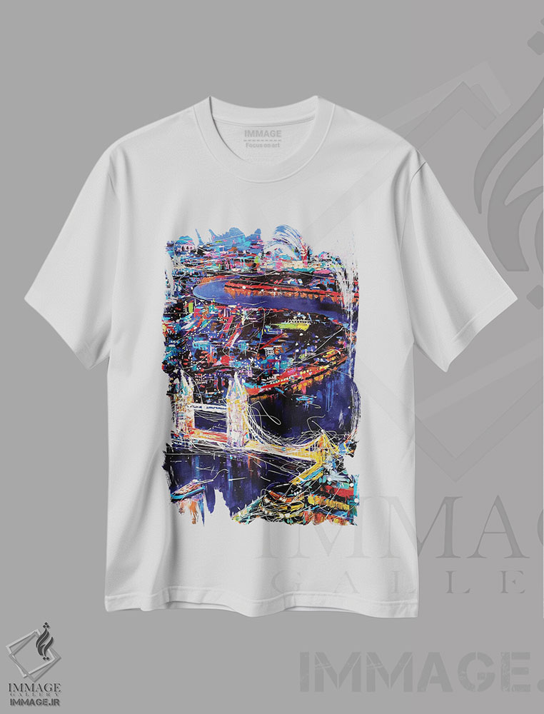 تیشرت طرح دار منظره شبانه شهر لندن، آبستره اثر آلیاکساندرا تسسارسکایا | immage.ir