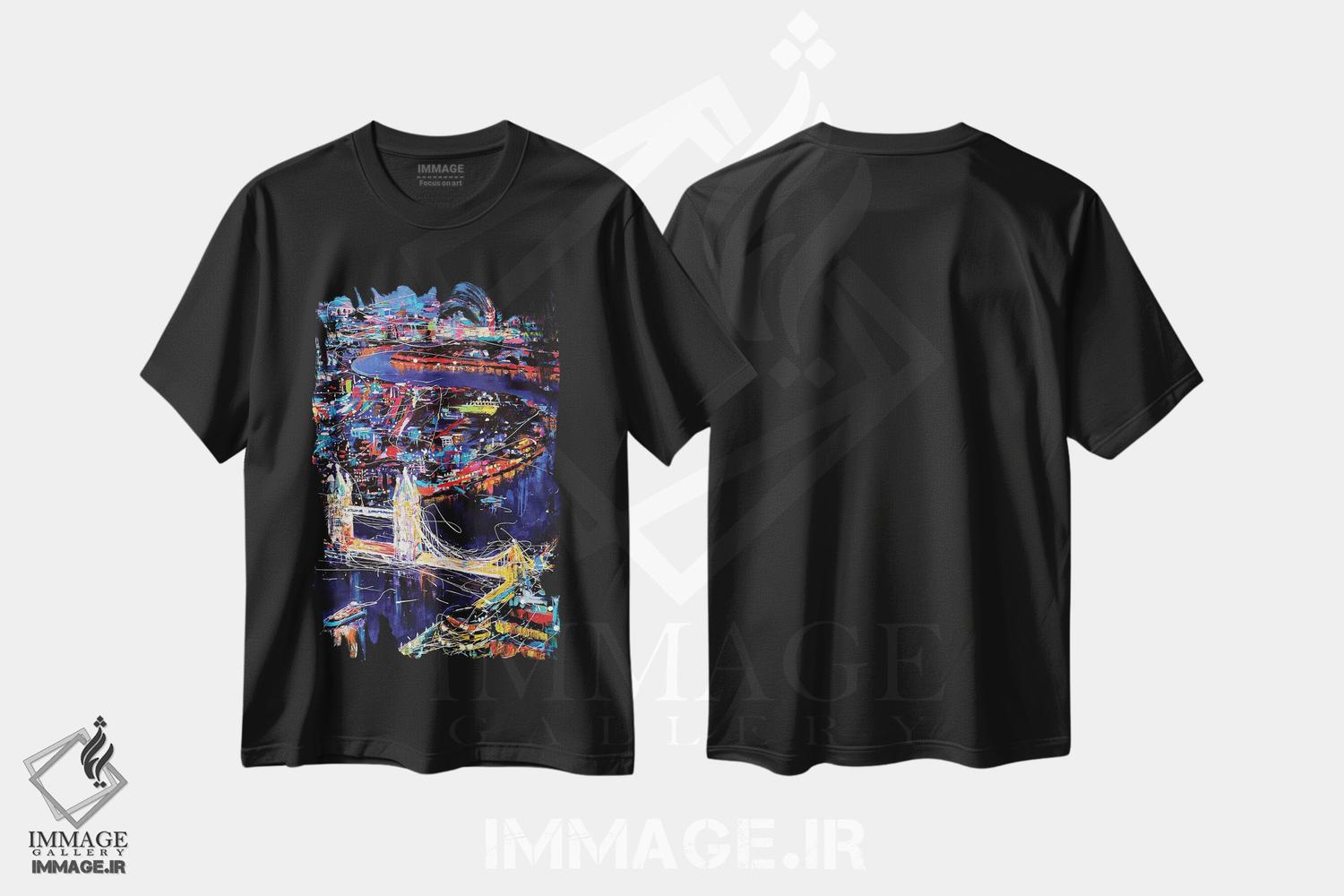 تیشرت طرح دار منظره شبانه شهر لندن، آبستره اثر آلیاکساندرا تسسارسکایا | فروشگاه ایماژ
