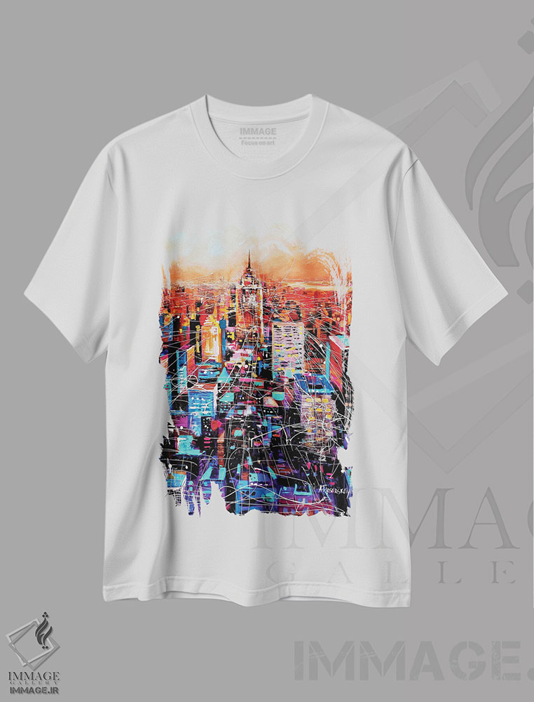 تیشرت طرح دار غروب در شهر نیویورک، آبستره اثر آلیاکساندرا تسسارسکایا | immage.ir