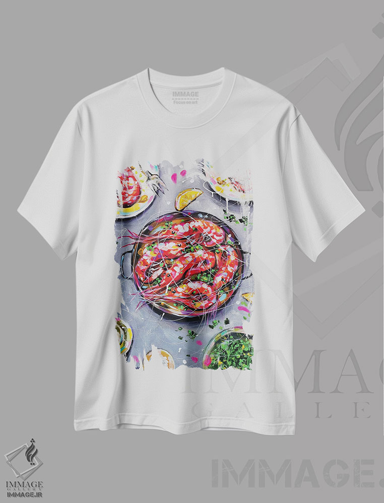 تیشرت طرح دار میگو، هنر فاخر معاصر اثر آلیاکساندرا تسسارسکایا | immage.ir