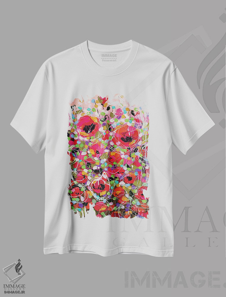 تیشرت طرح دار مزرعهٔ شقایق انتزاعی اثر آلیاکساندرا تسسارسکایا | immage.ir