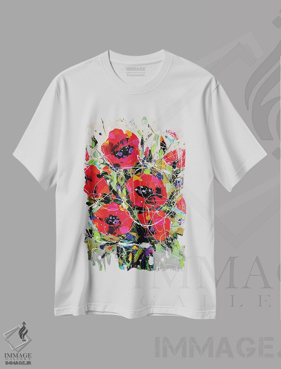 تیشرت طرح دار شقایق ها در گلدان، آبستره اثر آلیاکساندرا تسسارسکایا | immage.ir