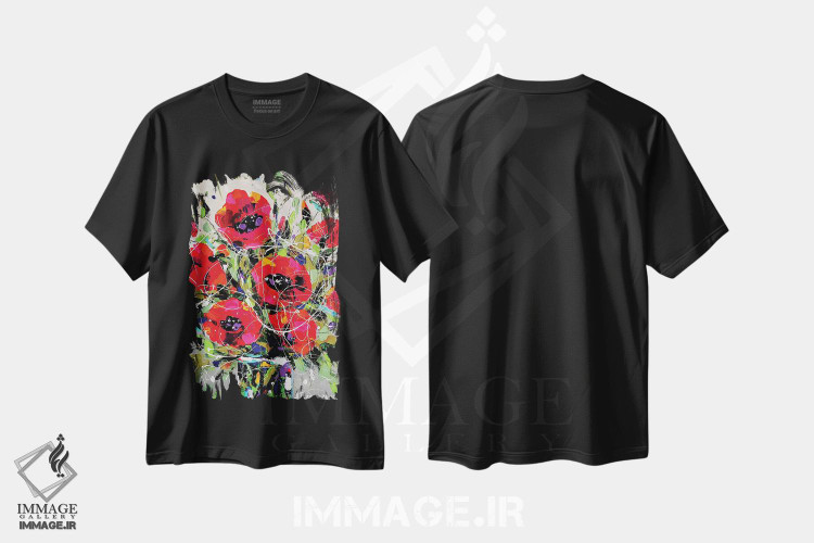تیشرت طرح دار شقایق ها در گلدان، آبستره اثر آلیاکساندرا تسسارسکایا | فروشگاه ایماژ