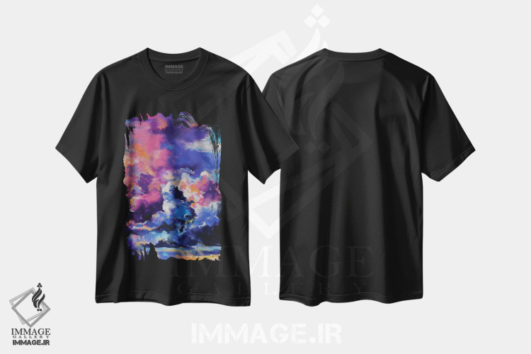 تیشرت طرح دار آسمان ارغوانی، آبستره اثر آلیاکساندرا تسسارسکایا | فروشگاه ایماژ