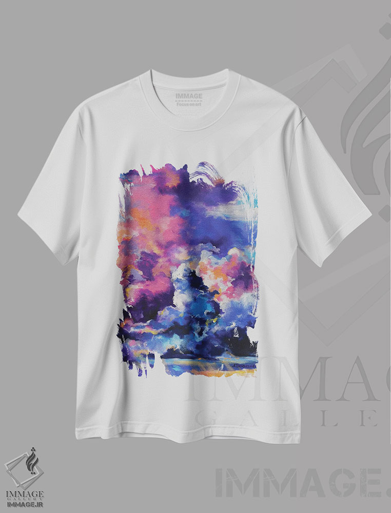 تیشرت طرح دار آسمان ارغوانی، آبستره اثر آلیاکساندرا تسسارسکایا | immage.ir