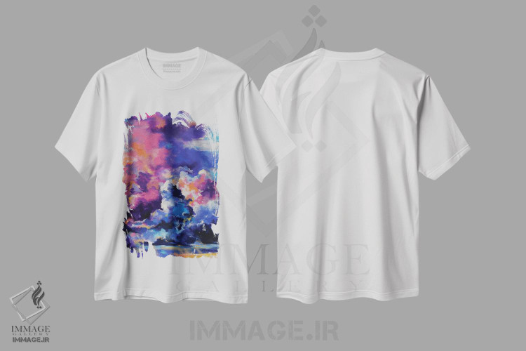 تیشرت طرح دار آسمان ارغوانی، آبستره اثر آلیاکساندرا تسسارسکایا | immage.ir