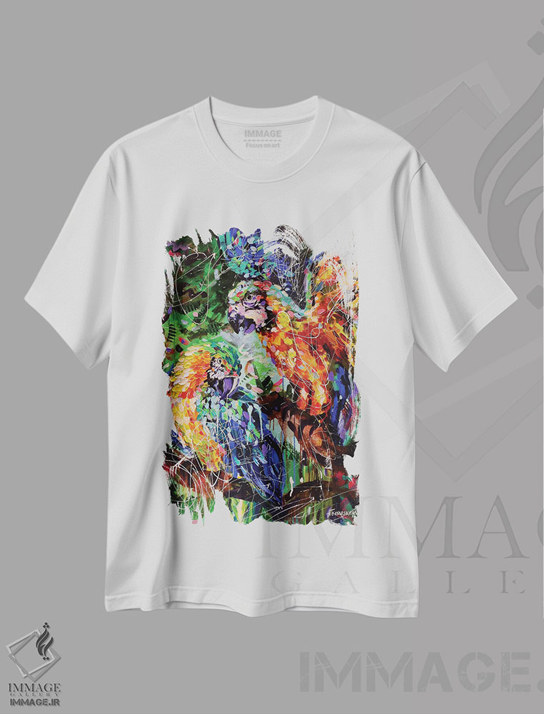 تیشرت طرح دار پرندگان گرمسیری، دکور معاصر اثر آلیاکساندرا تسسارسکایا | immage.ir