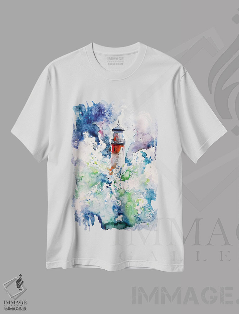 تیشرت طرح دار فانوس دریایی هنگام طوفان، دکور معاصر اثر آنا بریجیتا کوواچ | immage.ir