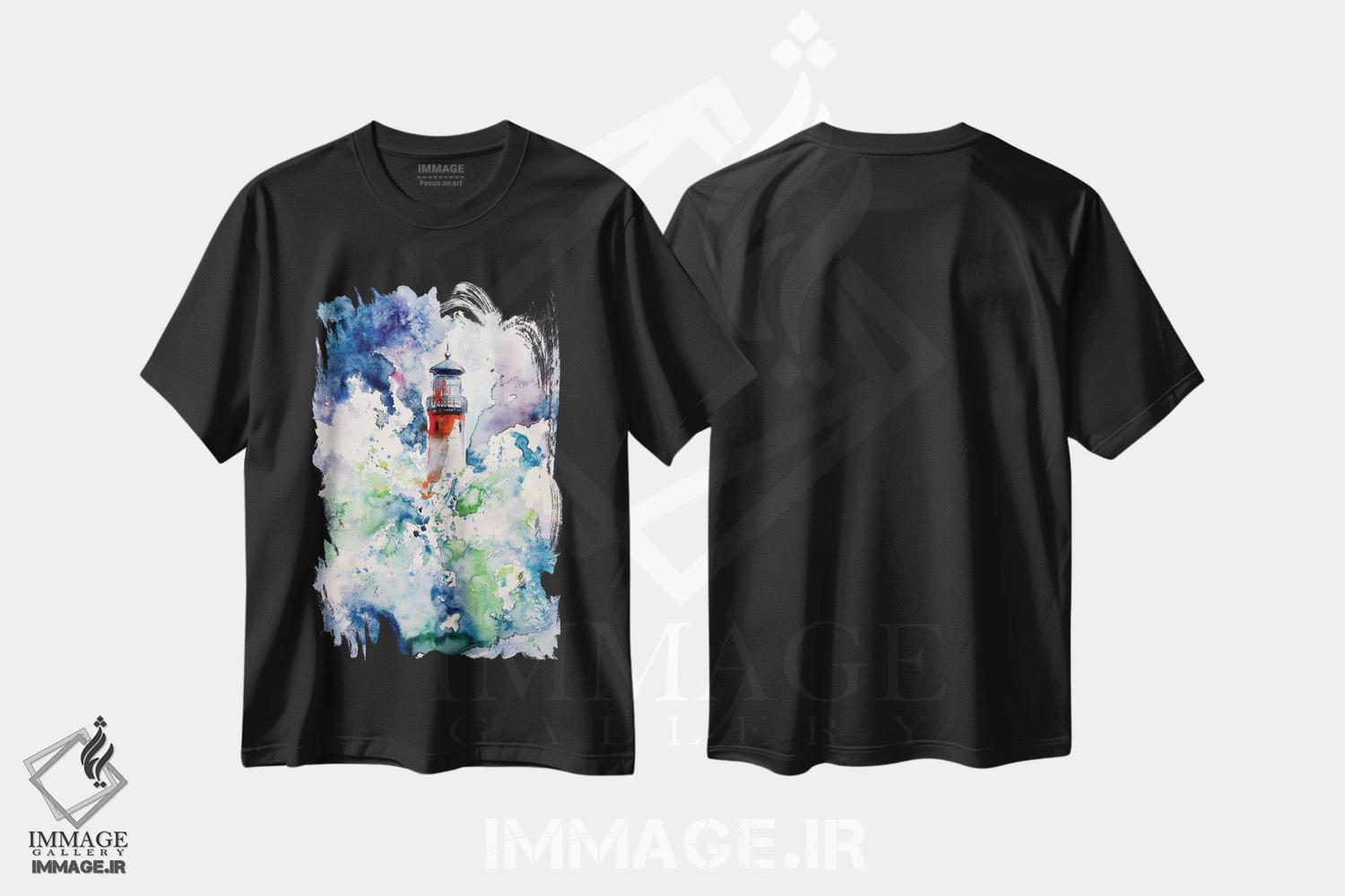 تیشرت طرح دار فانوس دریایی هنگام طوفان، دکور معاصر اثر آنا بریجیتا کوواچ | فروشگاه ایماژ
