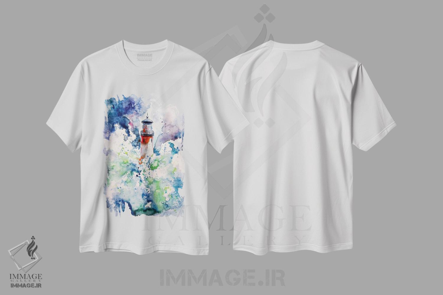 تیشرت طرح دار فانوس دریایی هنگام طوفان، دکور معاصر اثر آنا بریجیتا کوواچ | immage.ir