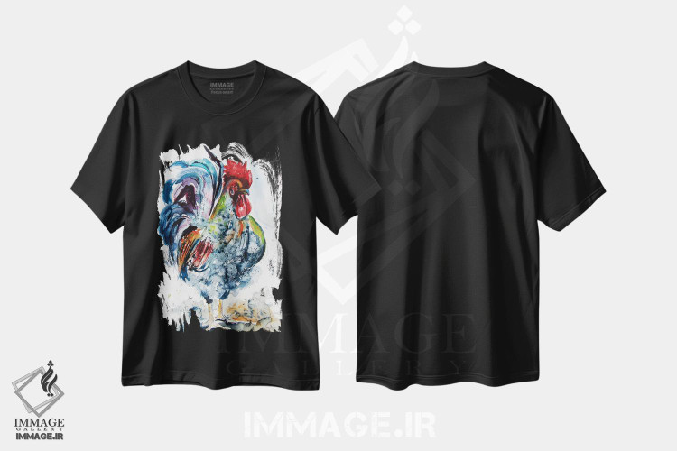 تیشرت طرح دار خروس مغرور، هنر فاخر معاصر اثر آنا بریجیتا کوواچ | فروشگاه ایماژ