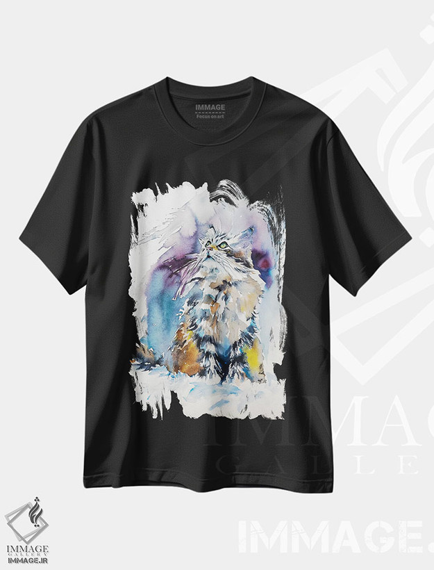 تیشرت طرح دار گربه روی برف، مدیوم اثر آنا بریجیتا کوواچ | فروشگاه ایماژ