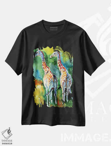 تیشرت طرح دار زرافه ها در دشت، دکور معاصر اثر آنا بریجیتا کوواچ | فروشگاه ایماژ