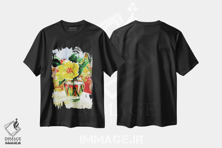 تیشرت طرح دار طبیعت بی جان با گل های زرد، دکور معاصر اثر آنا بریجیتا کوواچ | فروشگاه ایماژ