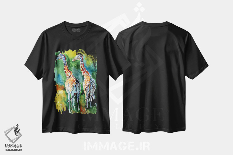 تیشرت طرح دار زرافه ها در دشت، دکور معاصر اثر آنا بریجیتا کوواچ | فروشگاه ایماژ