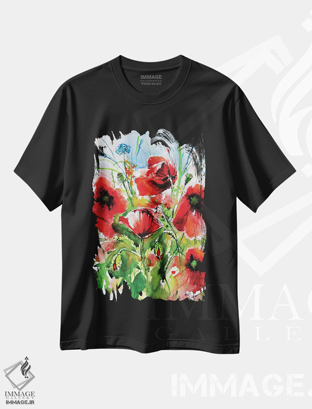تیشرت طرح دار شقایق های قرمز، هنر فاخر معاصر اثر آنا بریجیتا کوواچ | فروشگاه ایماژ