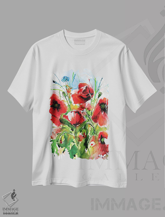 تیشرت طرح دار شقایق های قرمز، هنر فاخر معاصر اثر آنا بریجیتا کوواچ | immage.ir