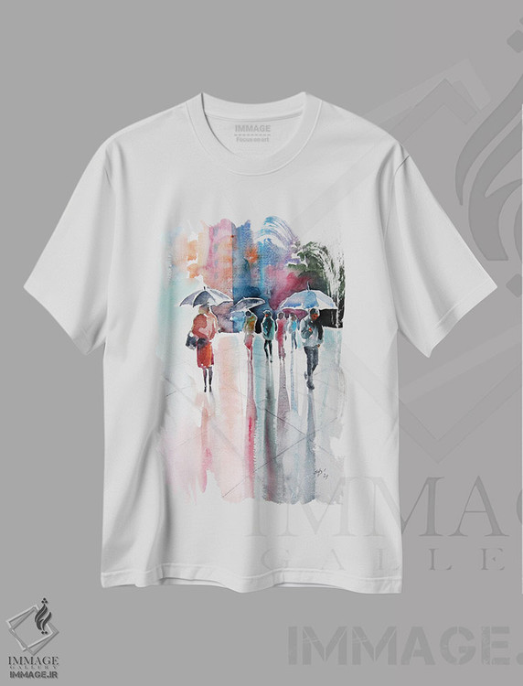 تیشرت طرح دار روز بارانی با چترها ۳، مدیوم اثر آنا بریجیتا کوواچ | immage.ir